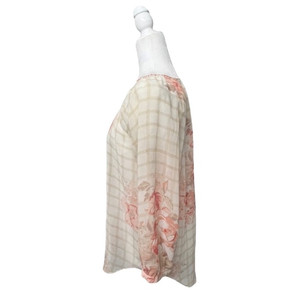 LC Lauren Conrad Cream Striped Floral Sheer Long Sleeve Top - Size Small - Picture 5 of 16